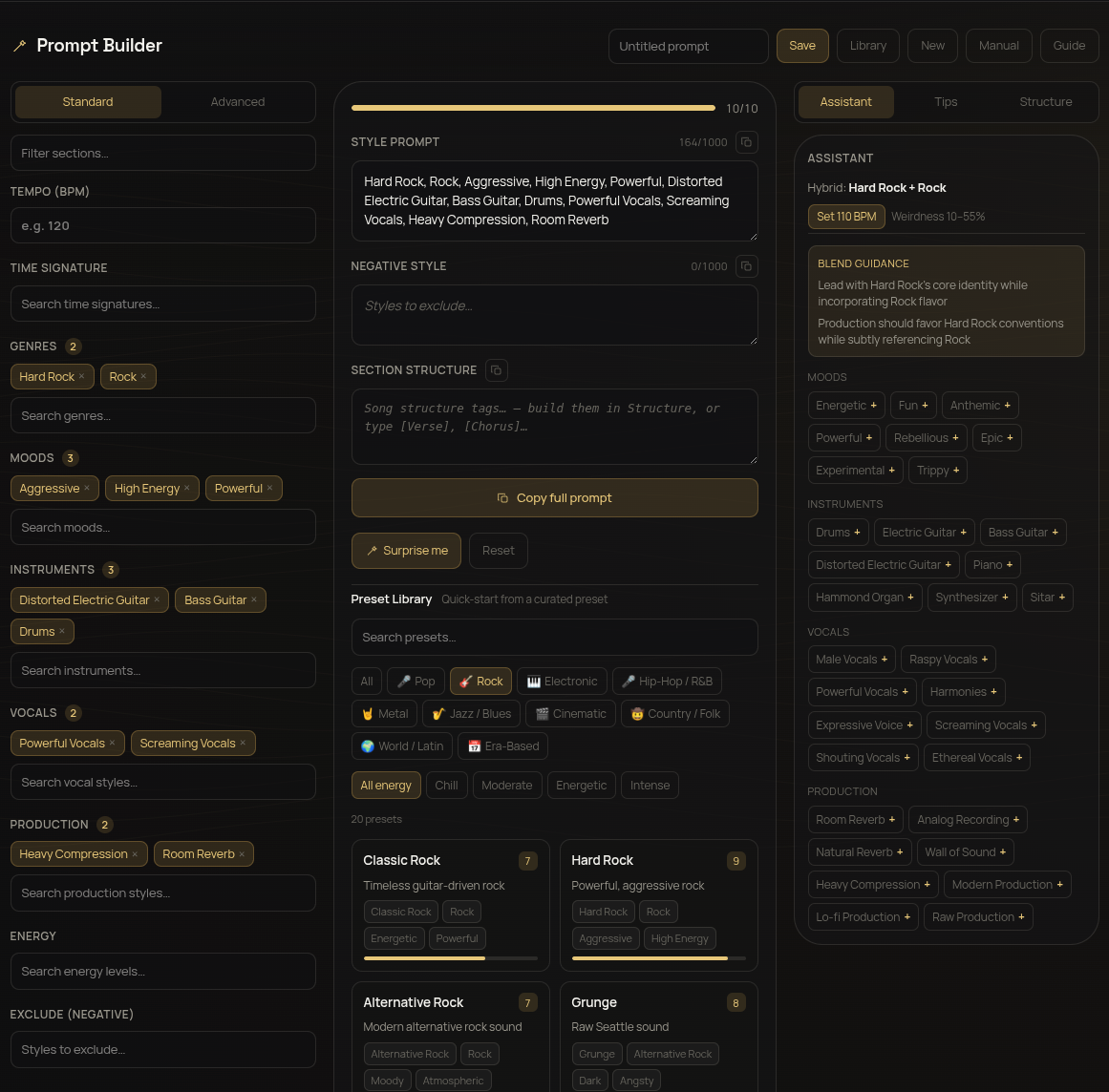 Suno prompt builder